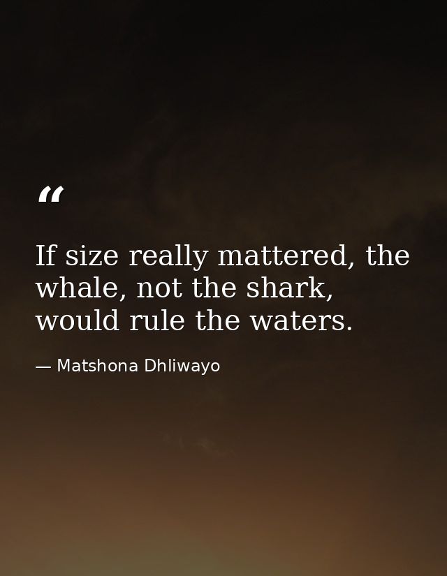 If size really mattered, the whale, not the shark, would rule the waters. — Matshona Dhliwayo