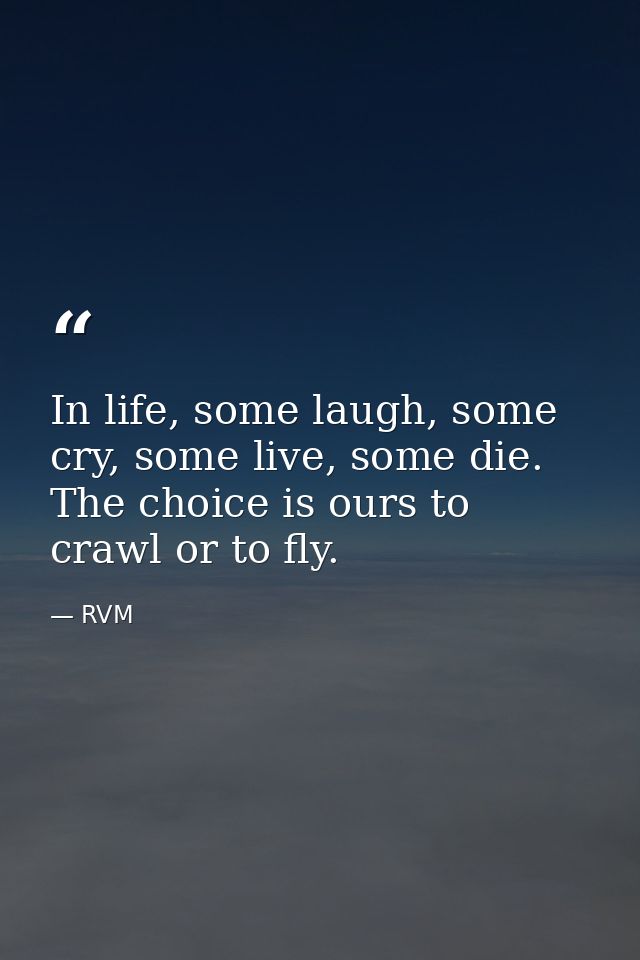 In life, some laugh, some cry, some live, some die. The choice is ours to crawl or to fly. — RVM