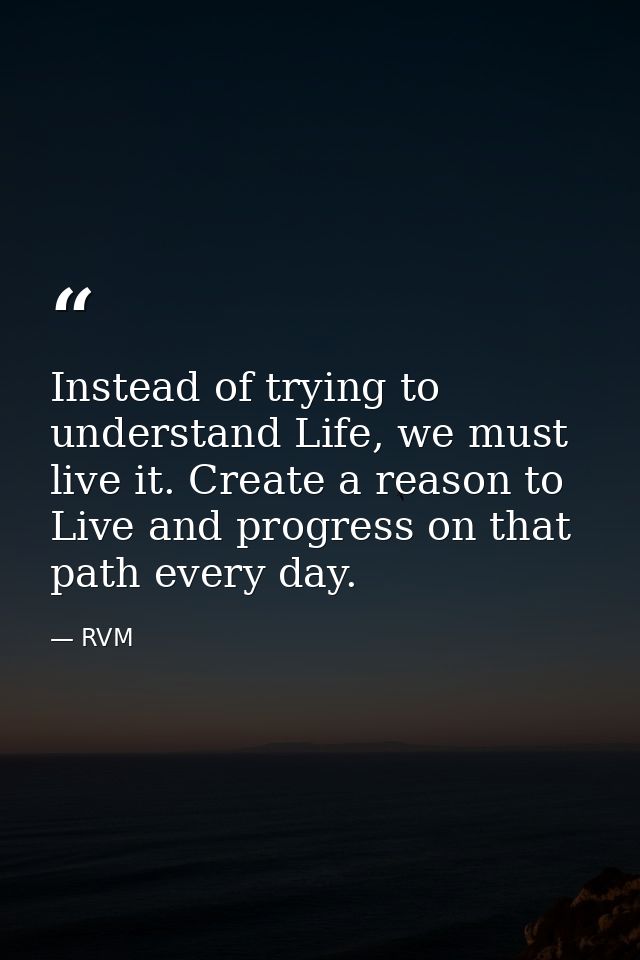 Instead of trying to understand Life, we must live it. Create a reason to Live and progress on that path every day. — RVM