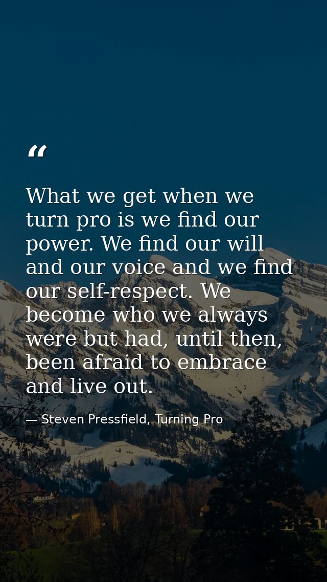 What we get when we turn pro is we find our power. We find our will and our voice and we find our self-respect. We becom — Steven Pressfield, Turning Pro