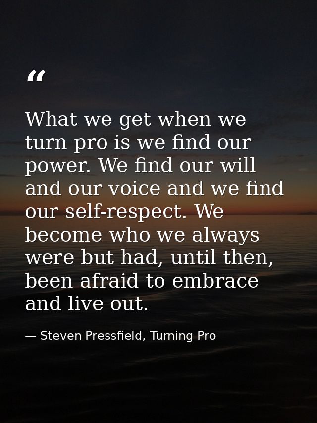 What we get when we turn pro is we find our power. We find our will and our voice and we find our self-respect. We becom — Steven Pressfield, Turning Pro