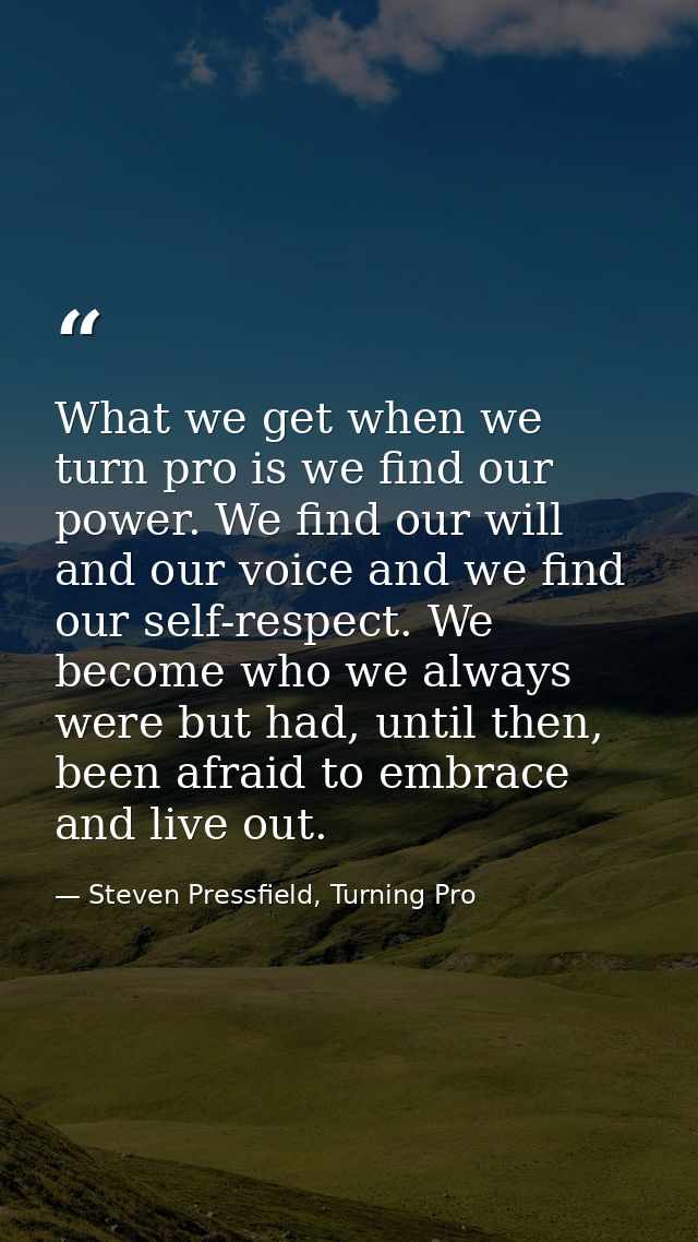 What we get when we turn pro is we find our power. We find our will and our voice and we find our self-respect. We becom — Steven Pressfield, Turning Pro