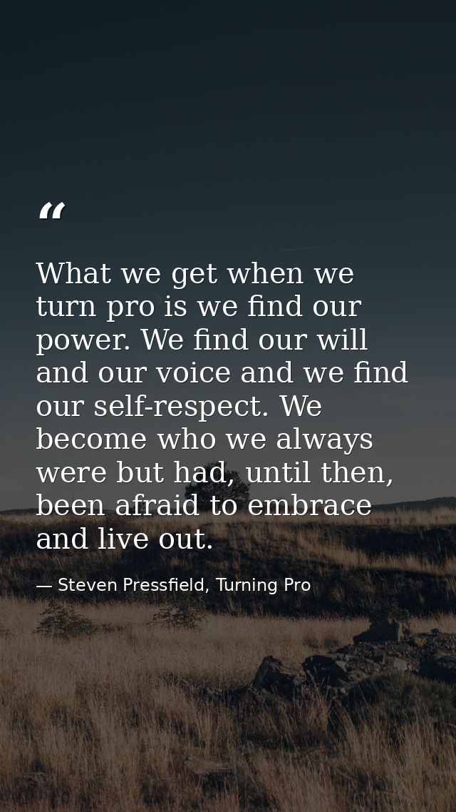 What we get when we turn pro is we find our power. We find our will and our voice and we find our self-respect. We becom — Steven Pressfield, Turning Pro