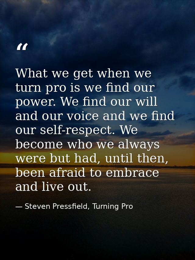 What we get when we turn pro is we find our power. We find our will and our voice and we find our self-respect. We becom — Steven Pressfield, Turning Pro