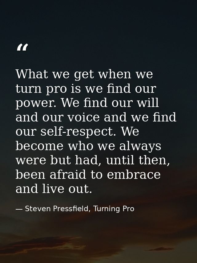 What we get when we turn pro is we find our power. We find our will and our voice and we find our self-respect. We becom — Steven Pressfield, Turning Pro