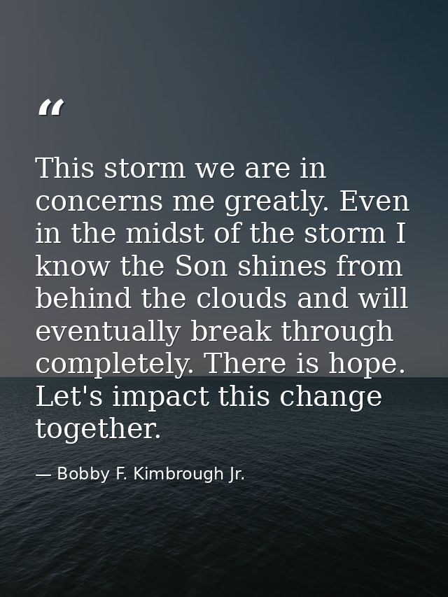 This storm we are in concerns me greatly. Even in the midst of the storm I know the Son shines from behind the clouds an — Bobby F. Kimbrough Jr.