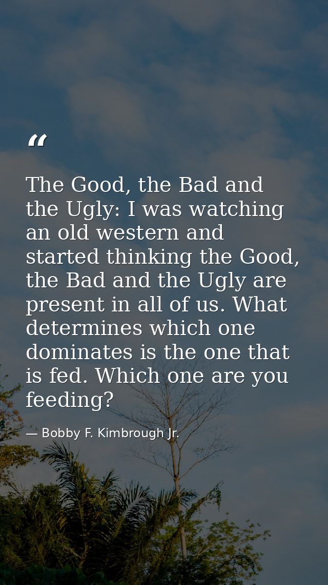 The Good, the Bad and the Ugly: I was watching an old western and started thinking the Good, the Bad and the Ugly are pr — Bobby F. Kimbrough Jr.