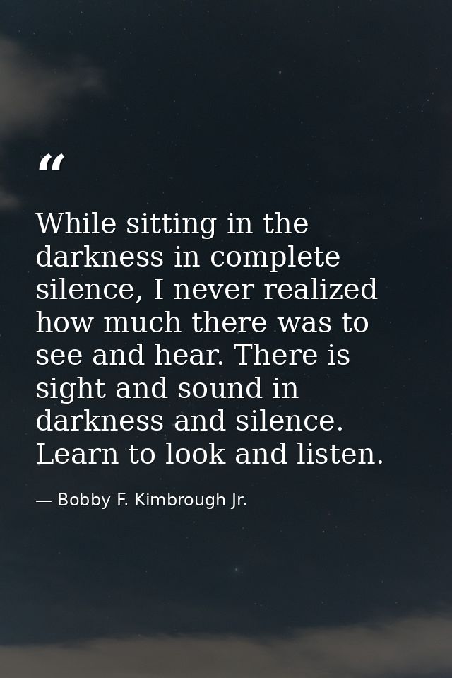 While sitting in the darkness in complete silence, I never realized how much there was to see and hear. There is sight a — Bobby F. Kimbrough Jr.