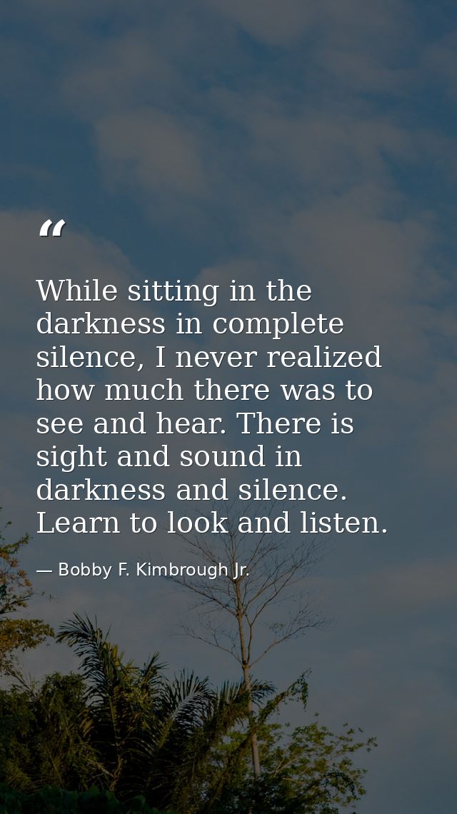While sitting in the darkness in complete silence, I never realized how much there was to see and hear. There is sight a — Bobby F. Kimbrough Jr.
