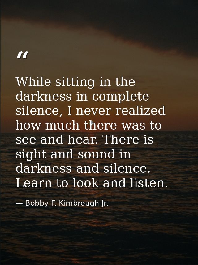 While sitting in the darkness in complete silence, I never realized how much there was to see and hear. There is sight a — Bobby F. Kimbrough Jr.