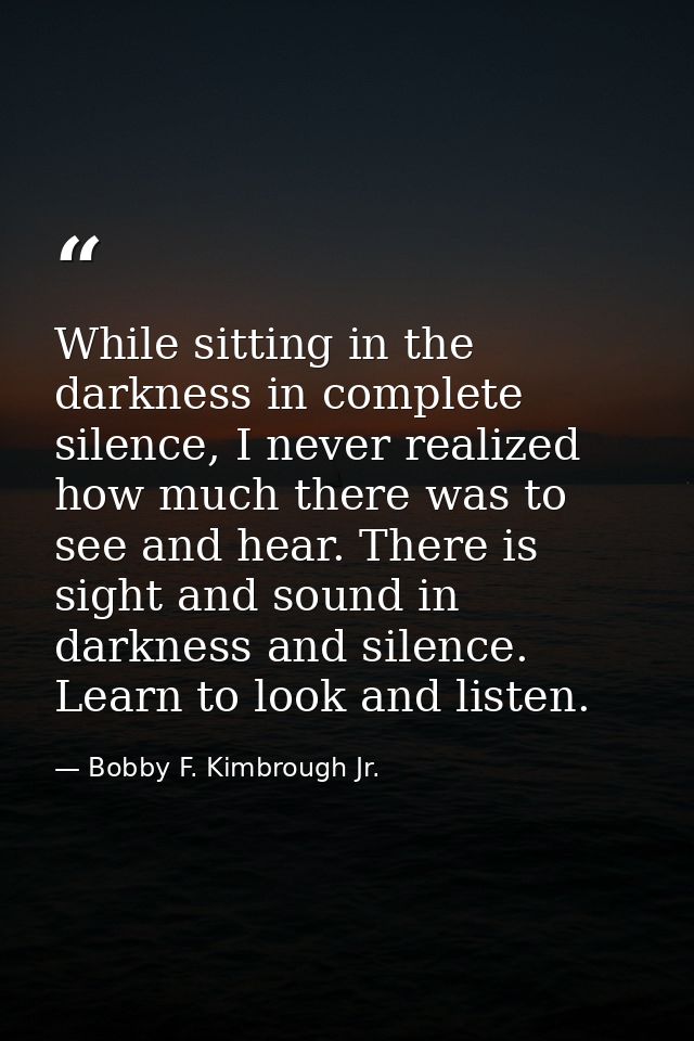 While sitting in the darkness in complete silence, I never realized how much there was to see and hear. There is sight a — Bobby F. Kimbrough Jr.