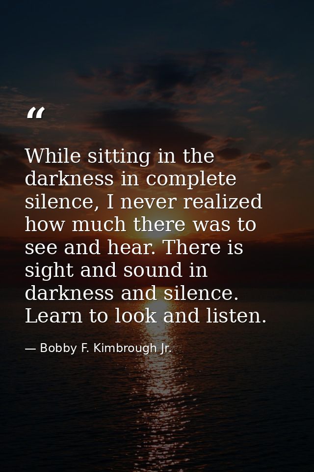 While sitting in the darkness in complete silence, I never realized how much there was to see and hear. There is sight a — Bobby F. Kimbrough Jr.