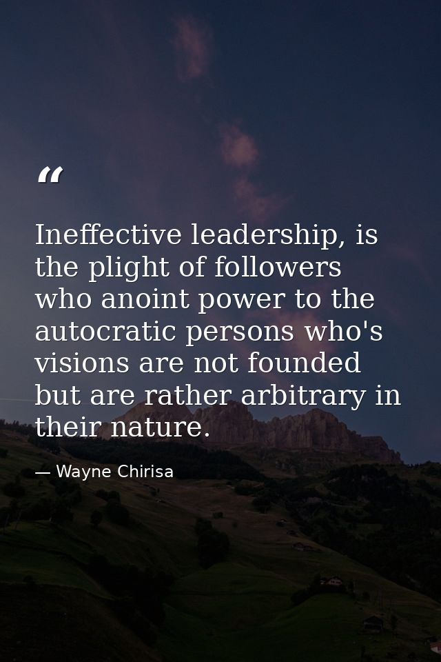 Ineffective leadership, is the plight of followers who anoint power to the autocratic persons who's visions are not foun — Wayne Chirisa