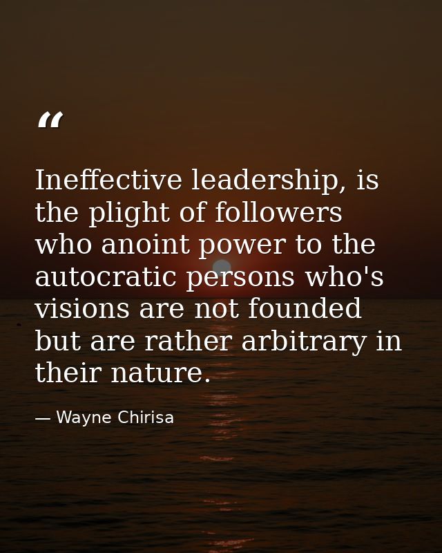 Ineffective leadership, is the plight of followers who anoint power to the autocratic persons who's visions are not foun — Wayne Chirisa