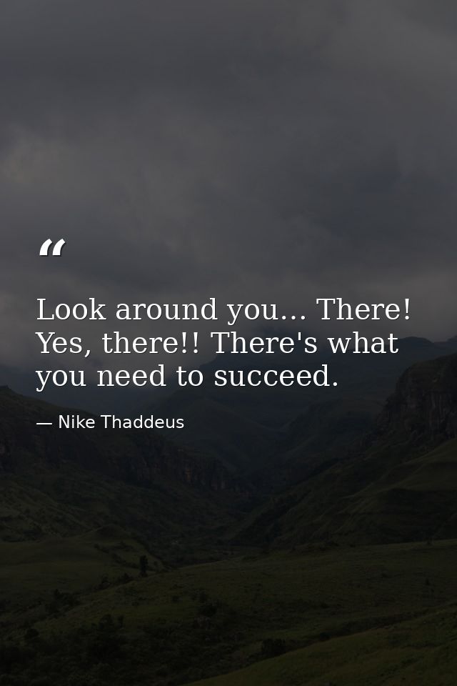 Look around you… There! Yes, there!! There's what you need to succeed. — Nike Thaddeus
