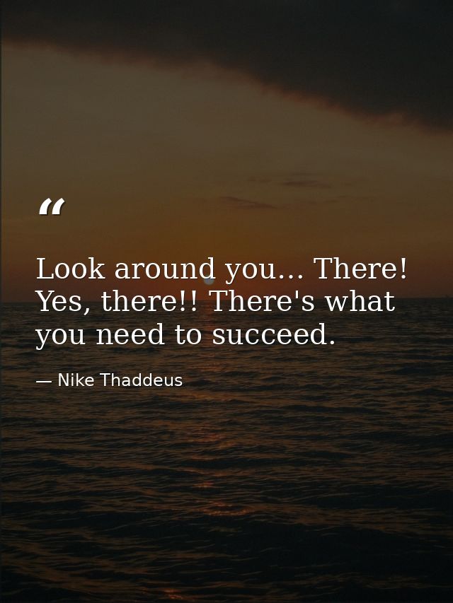 Look around you… There! Yes, there!! There's what you need to succeed. — Nike Thaddeus