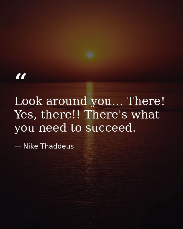 Look around you… There! Yes, there!! There's what you need to succeed. — Nike Thaddeus