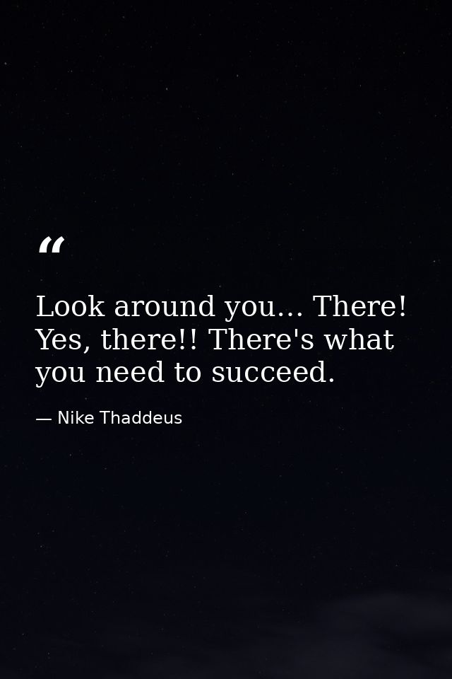 Look around you… There! Yes, there!! There's what you need to succeed. — Nike Thaddeus