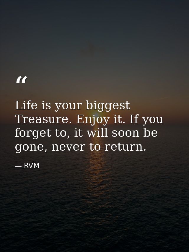 Life is your biggest Treasure. Enjoy it. If you forget to, it will soon be gone, never to return. — RVM