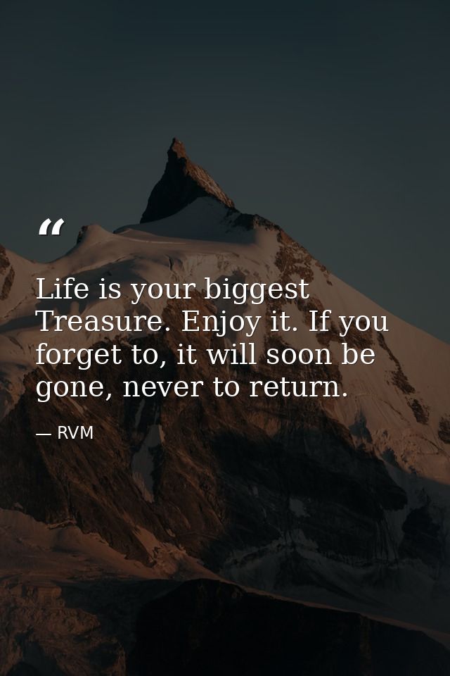 Life is your biggest Treasure. Enjoy it. If you forget to, it will soon be gone, never to return. — RVM