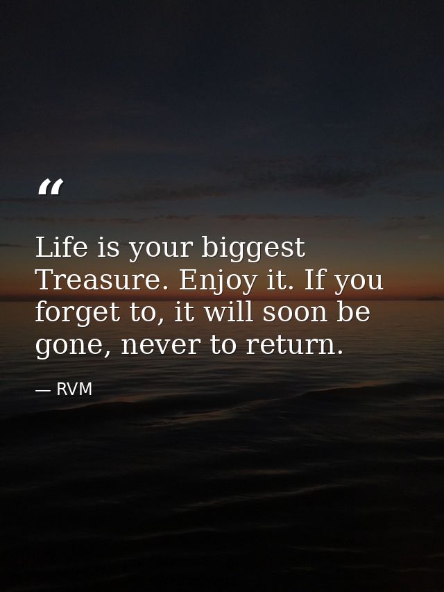 Life is your biggest Treasure. Enjoy it. If you forget to, it will soon be gone, never to return. — RVM