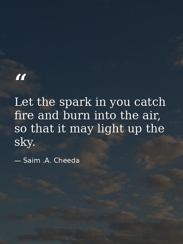 Let the spark in you catch fire and burn into the air, so that it may light up the sky. — Saim .A. Cheeda