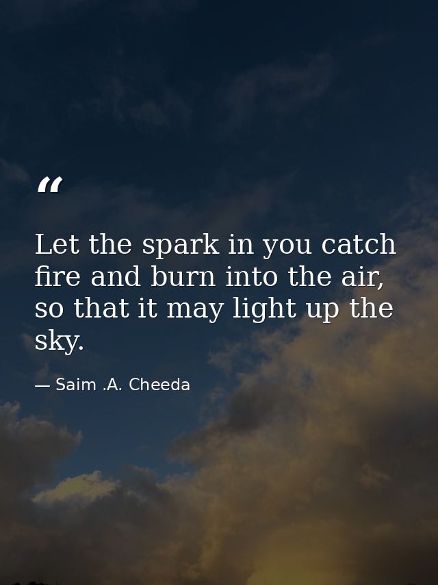 Let the spark in you catch fire and burn into the air, so that it may light up the sky. — Saim .A. Cheeda