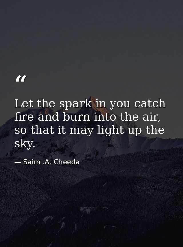 Let the spark in you catch fire and burn into the air, so that it may light up the sky. — Saim .A. Cheeda