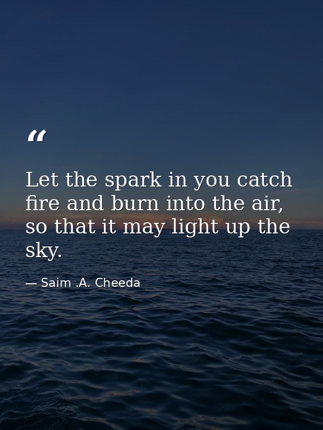 Let the spark in you catch fire and burn into the air, so that it may light up the sky. — Saim .A. Cheeda