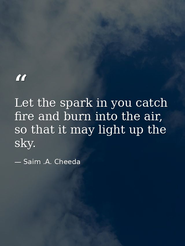 Let the spark in you catch fire and burn into the air, so that it may light up the sky. — Saim .A. Cheeda