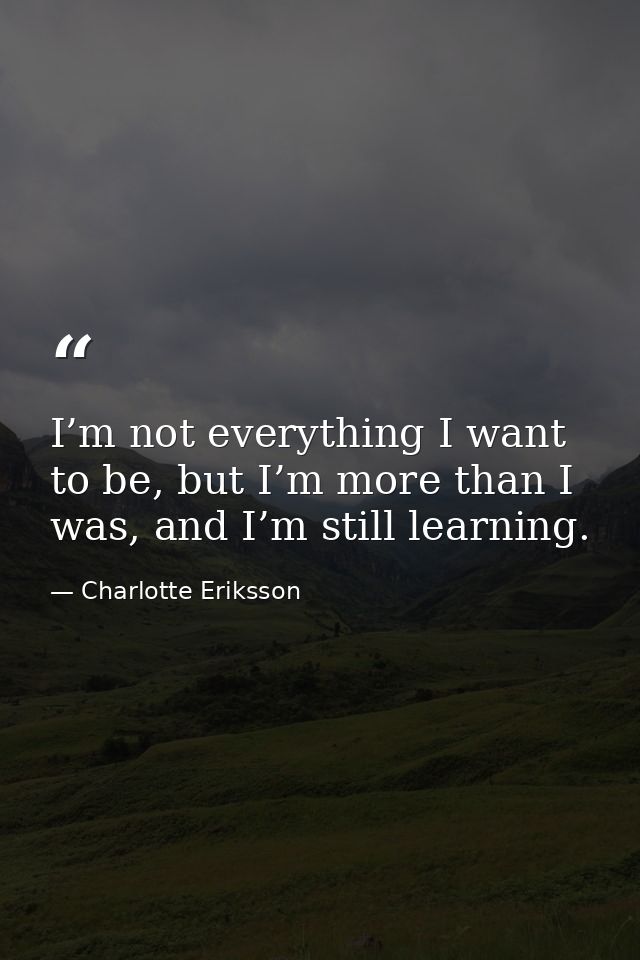 I’m not everything I want to be, but I’m more than I was, and I’m still learning. — Charlotte Eriksson