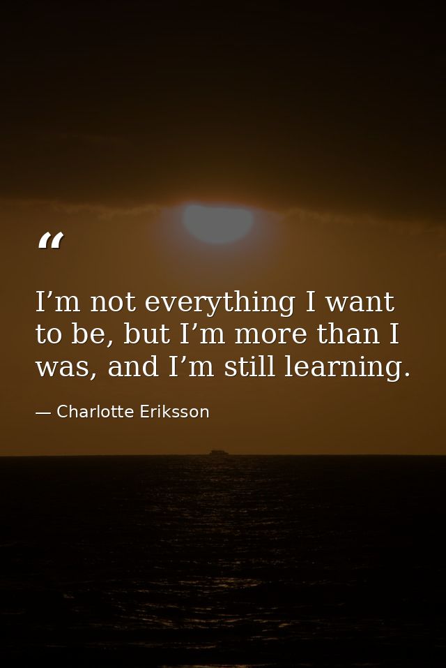 I’m not everything I want to be, but I’m more than I was, and I’m still learning. — Charlotte Eriksson