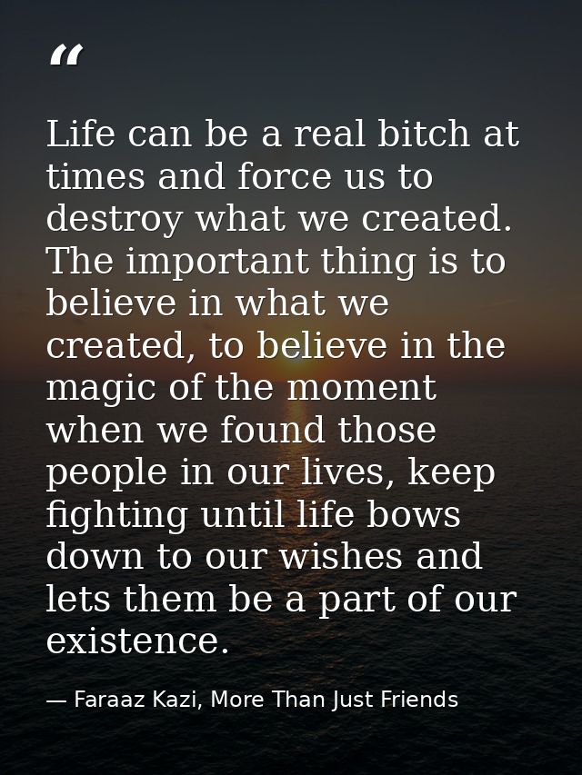 Life can be a real bitch at times and force us to destroy what we created. The important thing is to believe in what we  — Faraaz Kazi, More Than Just Friends