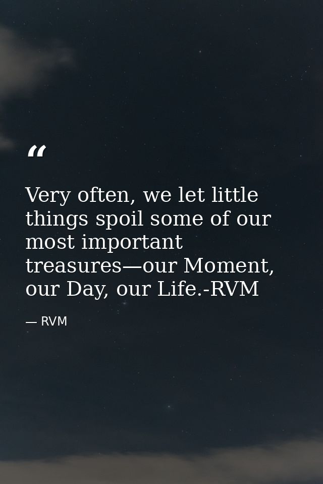 Very often, we let little things spoil some of our most important treasures—our Moment, our Day, our Life.-RVM — RVM