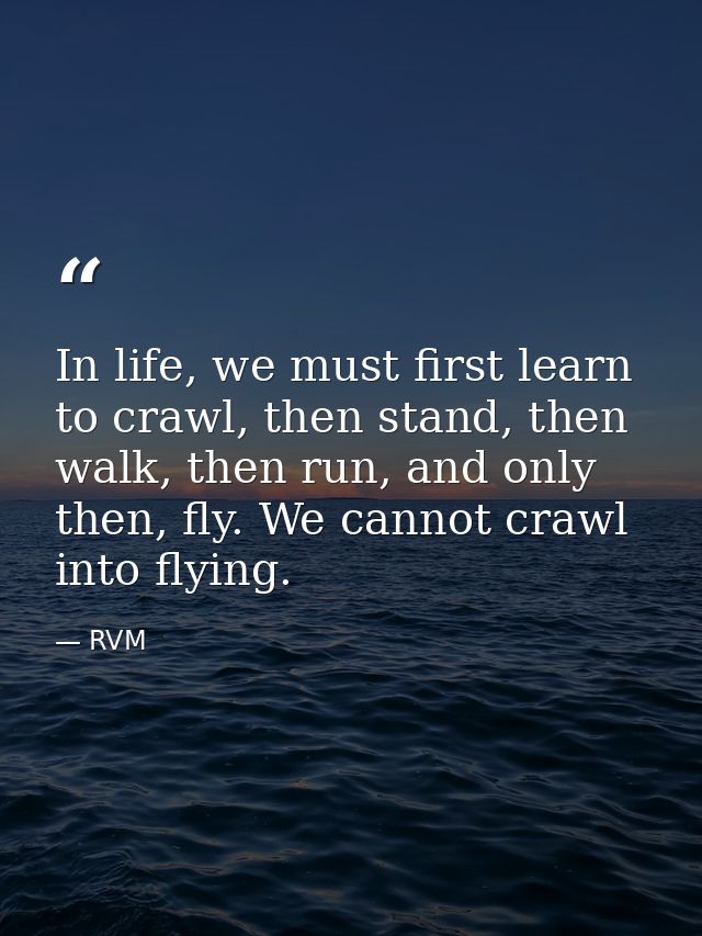 In life, we must first learn to crawl, then stand, then walk, then run, and only then, fly. We cannot crawl into flying. — RVM