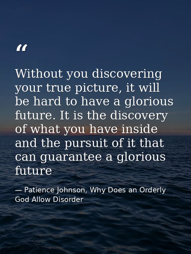 Without you discovering your true picture, it will be hard to have a glorious future. It is the discovery of what you ha — Patience Johnson, Why Does an Orderly God Allow Disorder