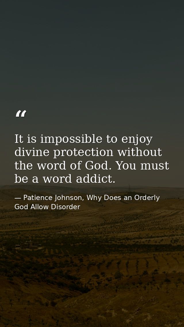 It is impossible to enjoy divine protection without the word of God. You must be a word addict. — Patience Johnson, Why Does an Orderly God Allow Disorder