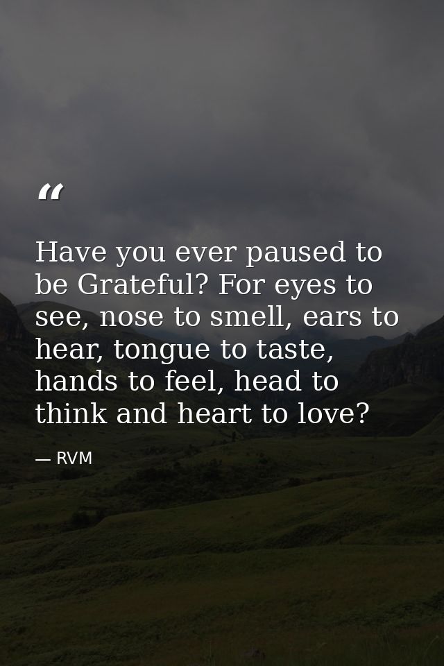 Have you ever paused to be Grateful? For eyes to see, nose to smell, ears to hear, tongue to taste, hands to feel, head  — RVM