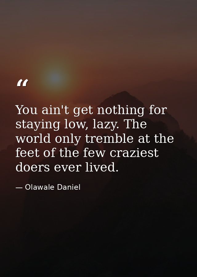 You ain't get nothing for staying low, lazy. The world only tremble at the feet of the few craziest doers ever lived. — Olawale Daniel