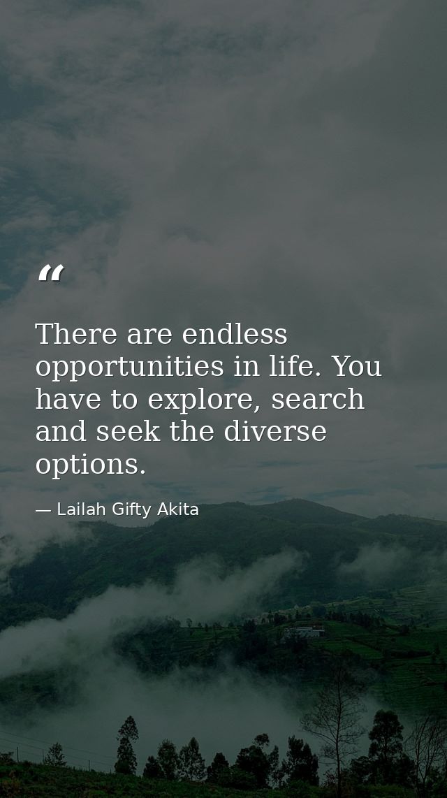 There are endless opportunities in life. You have to explore, search and seek the diverse options. — Lailah Gifty Akita