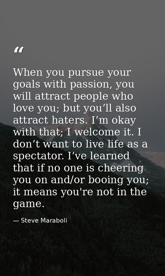 When you pursue your goals with passion, you will attract people who love you; but you’ll also attract haters. I’m okay  — Steve Maraboli
