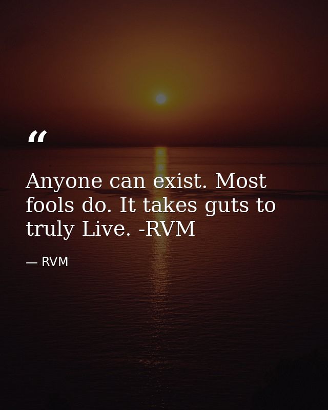 Anyone can exist. Most fools do. It takes guts to truly Live. -RVM — RVM