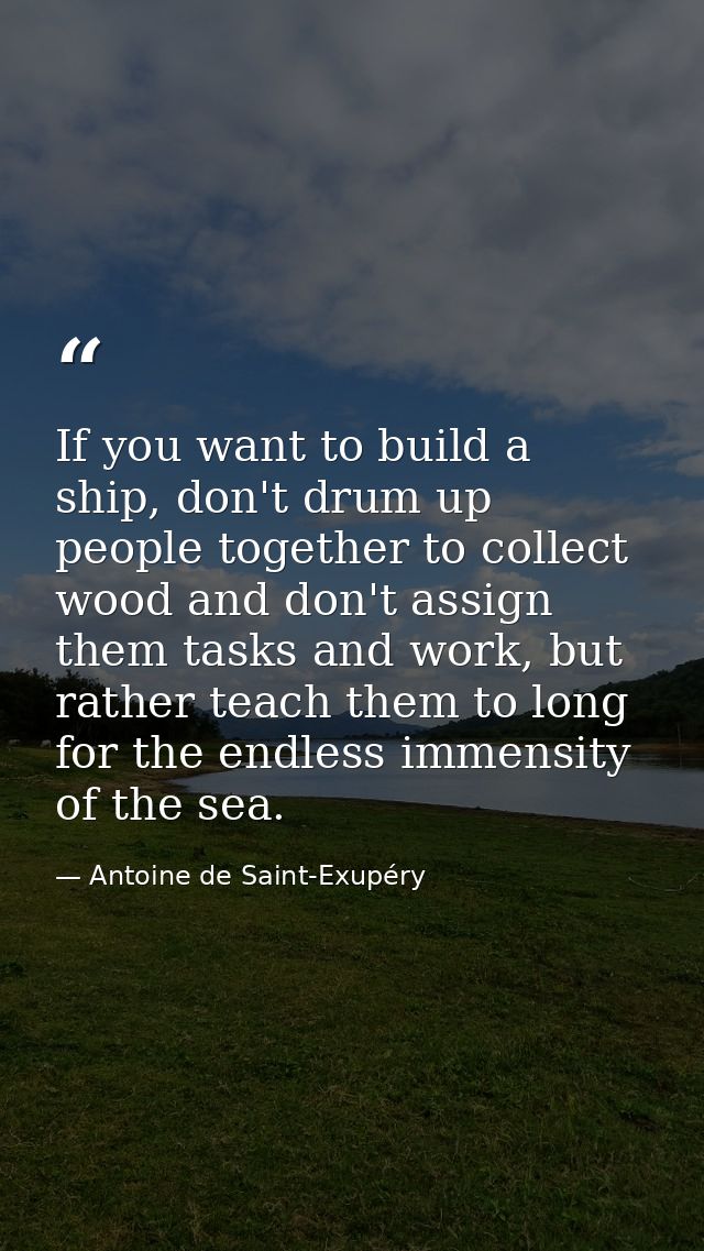 If you want to build a ship, don't drum up people together to collect wood and don't assign them tasks and work, but rat — Antoine de Saint-Exupéry
