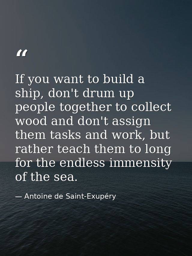 If you want to build a ship, don't drum up people together to collect wood and don't assign them tasks and work, but rat — Antoine de Saint-Exupéry