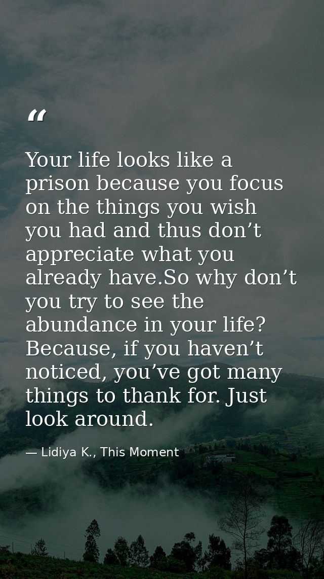 Your life looks like a prison because you focus on the things you wish you had and thus don’t appreciate what you alread — Lidiya K., This Moment