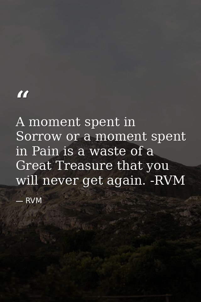 A moment spent in Sorrow or a moment spent in Pain is a waste of a Great Treasure that you will never get again. -RVM — RVM
