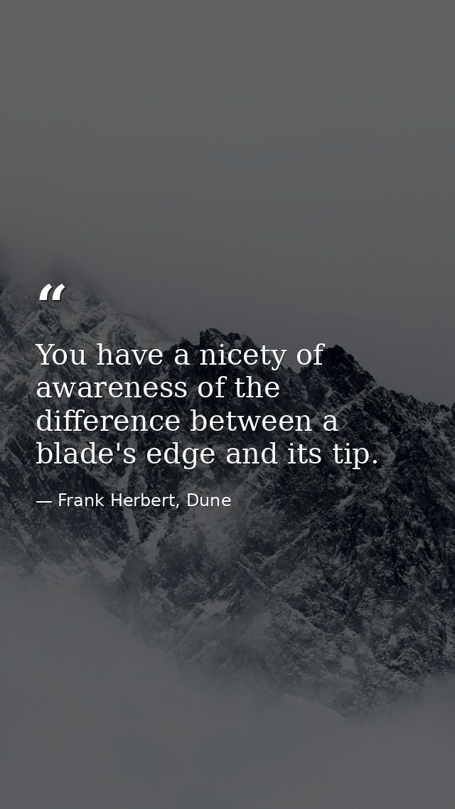 You have a nicety of awareness of the difference between a blade's edge and its tip. — Frank Herbert, Dune