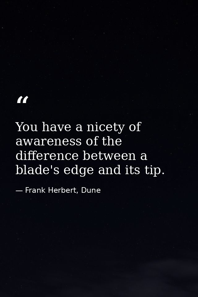 You have a nicety of awareness of the difference between a blade's edge and its tip. — Frank Herbert, Dune