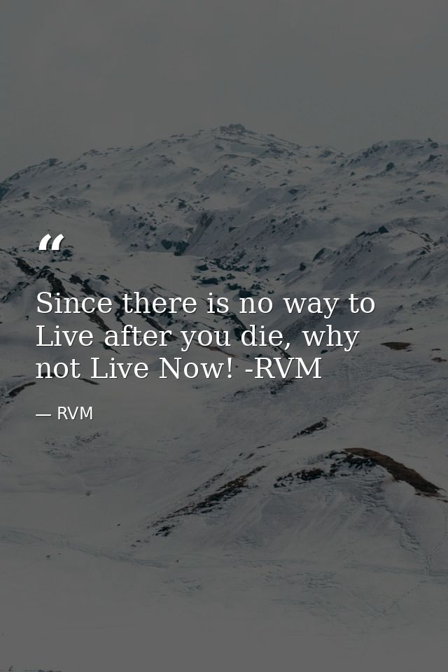 Since there is no way to Live after you die, why not Live Now! -RVM — RVM