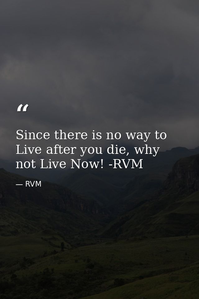 Since there is no way to Live after you die, why not Live Now! -RVM — RVM